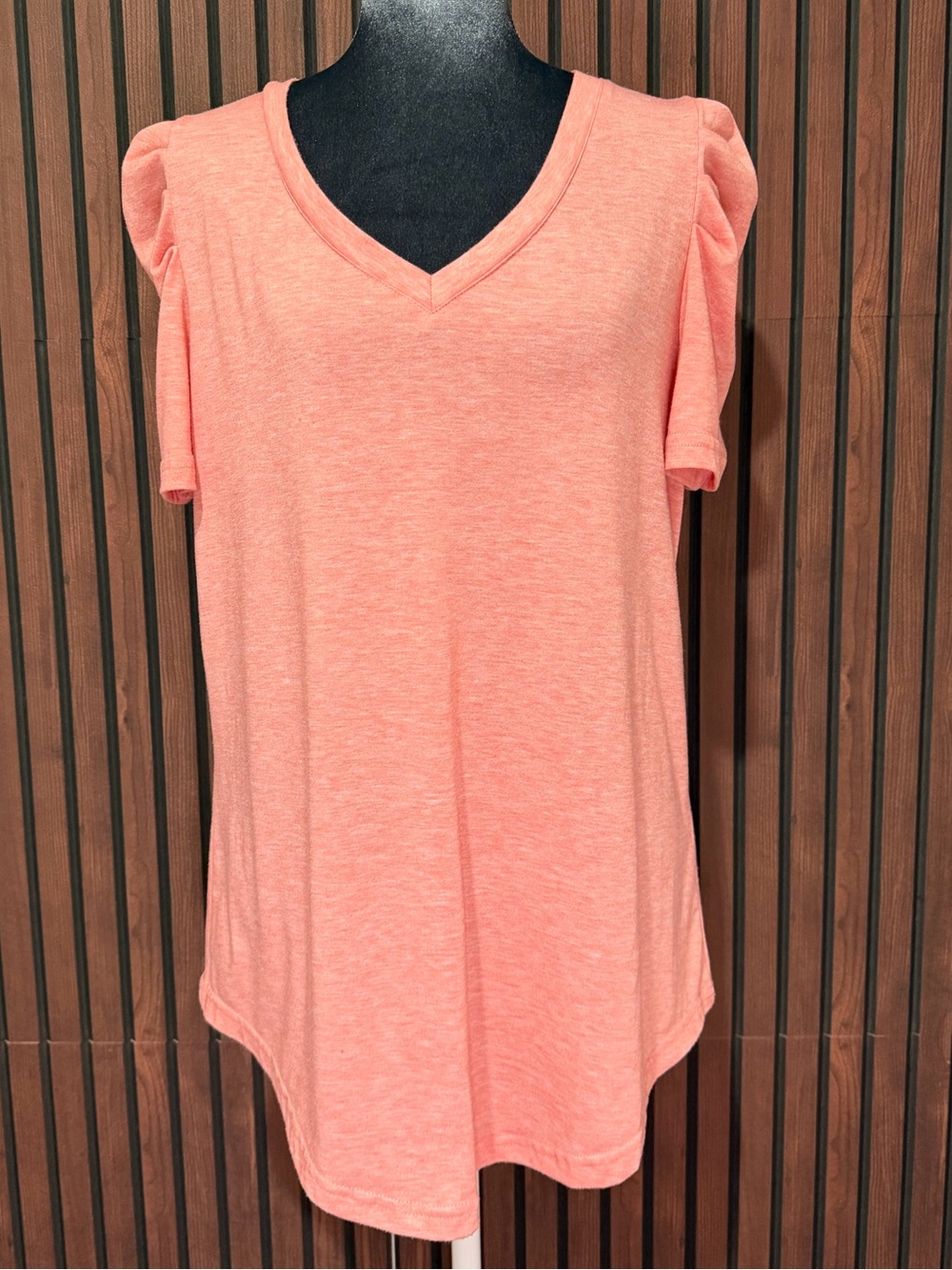 Coral Flutter Sleeve Tunic Top Size Large Casual Lightweight Blouse
